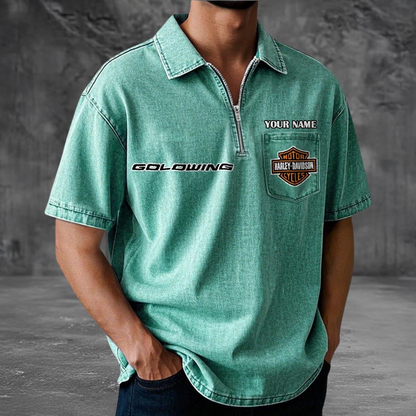 HD Motor Cotton Denim Zippered Polo Shirt 2105 DatND DVT