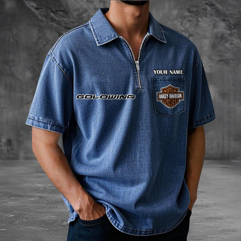 HD Motor Cotton Denim Zippered Polo Shirt 2105 DatND DVT