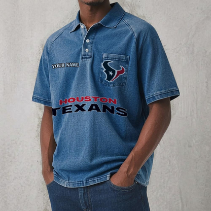 HOU x NFL Men's Distressed Turn-Down Collar Polo DATND TANTD 250526