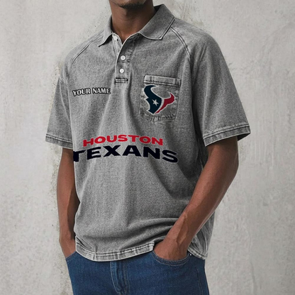 HOU x NFL Men's Distressed Turn-Down Collar Polo DATND TANTD 250526
