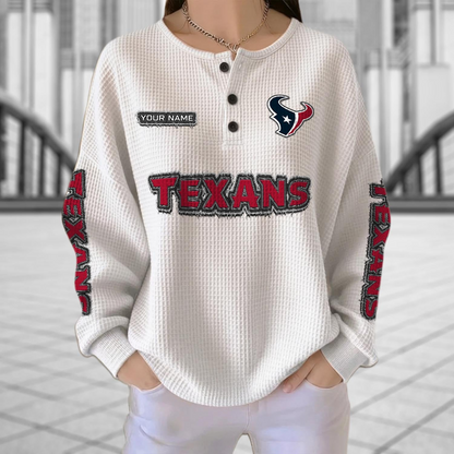 HOU x NFL Personalized Waffle Knit Henley Sweatshirt 2005 DatND DVT