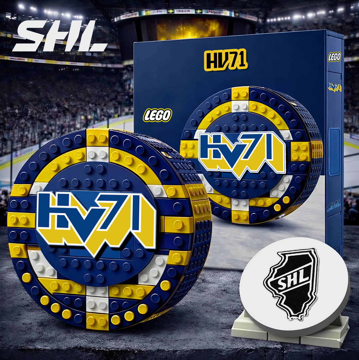 HV71 x SHL Hockey 3D Puck Building Block Set Limited Editions NDT VHM 130426