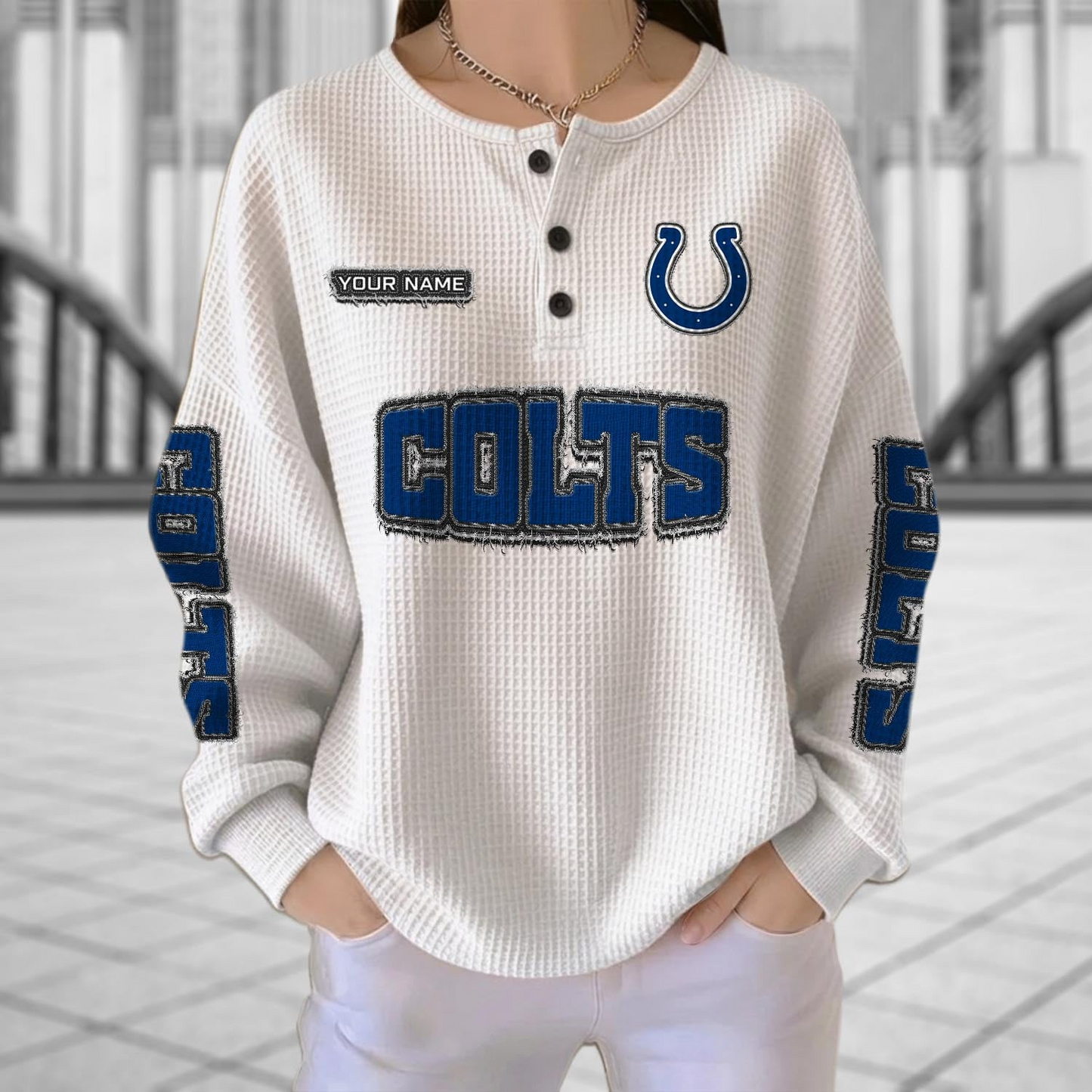 IND x NFL Personalized Waffle Knit Henley Sweatshirt 2005 DatND DVT