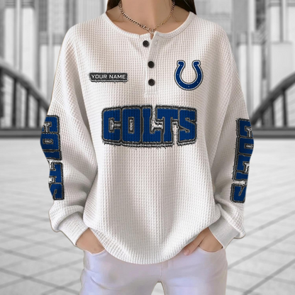 IND x NFL Personalized Waffle Knit Henley Sweatshirt 2005 DatND DVT