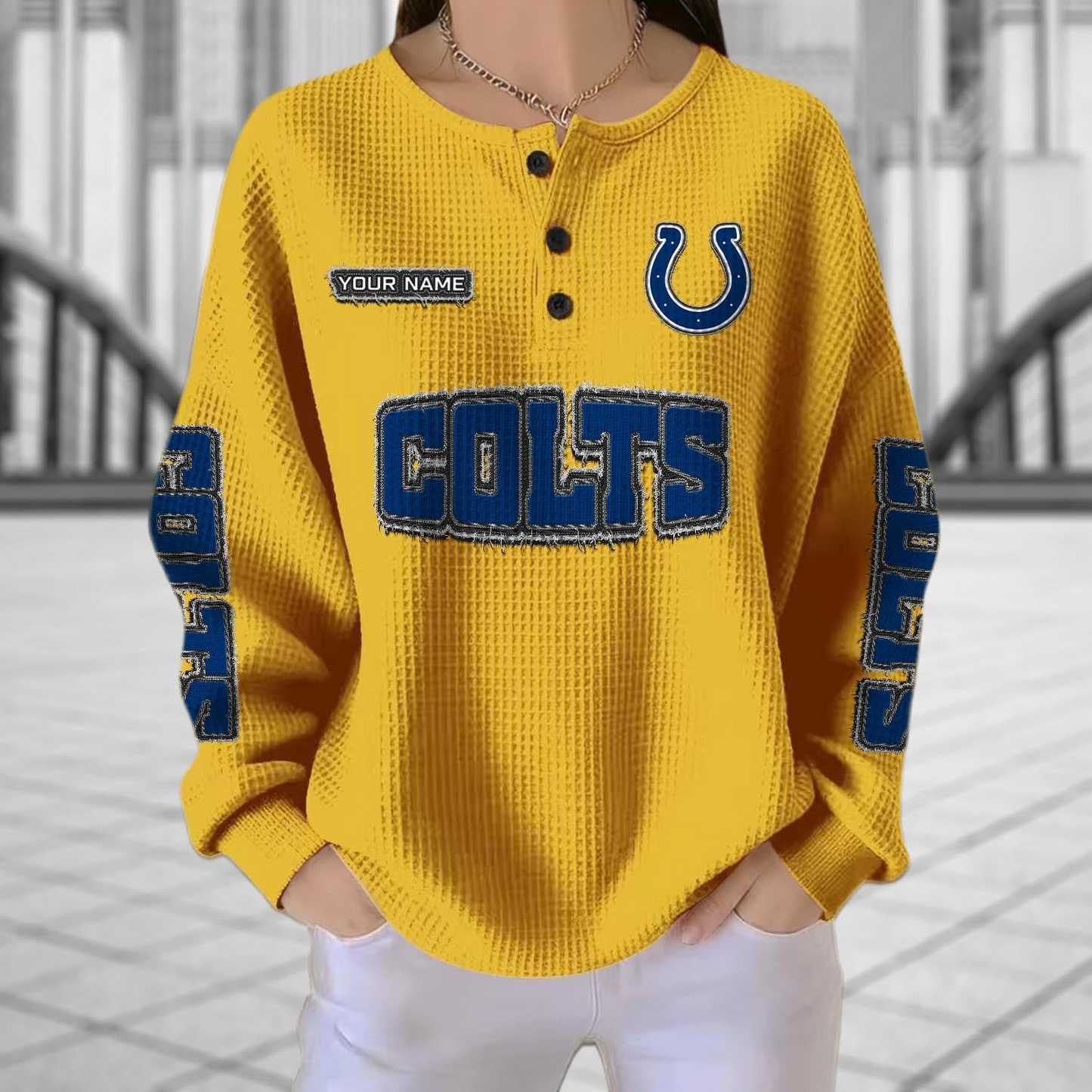 IND x NFL Personalized Waffle Knit Henley Sweatshirt 2005 DatND DVT