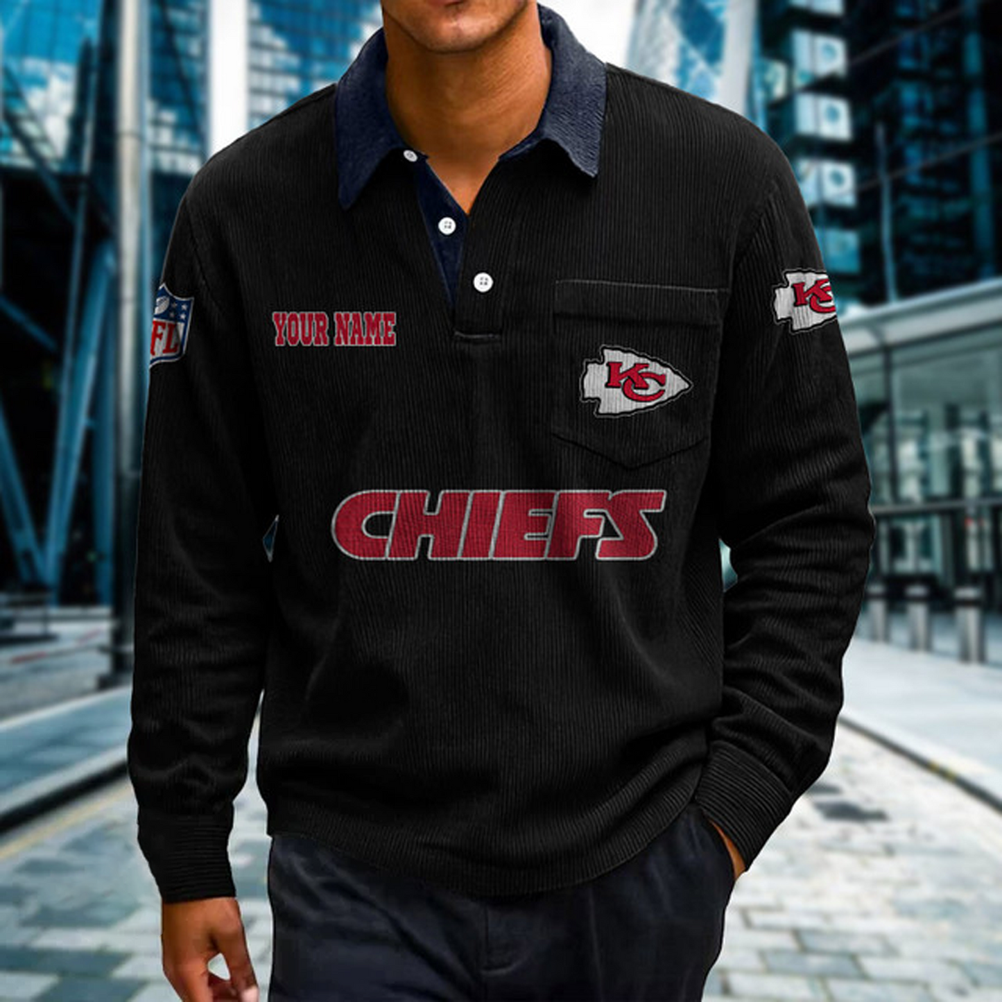 KC X Premium NFL Corduroy color-blocked long-sleeved shirt NDT NHT