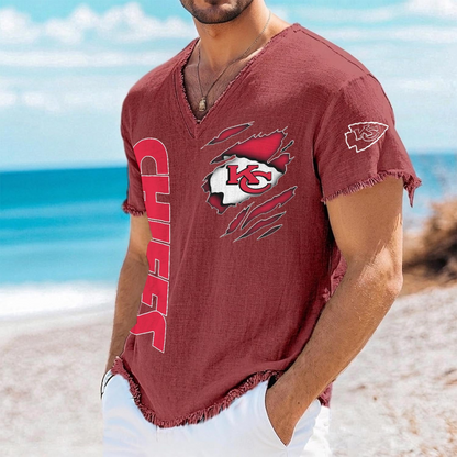 KC x NFL V-Neck Linen Beach Shirt 1905 DatND DVT