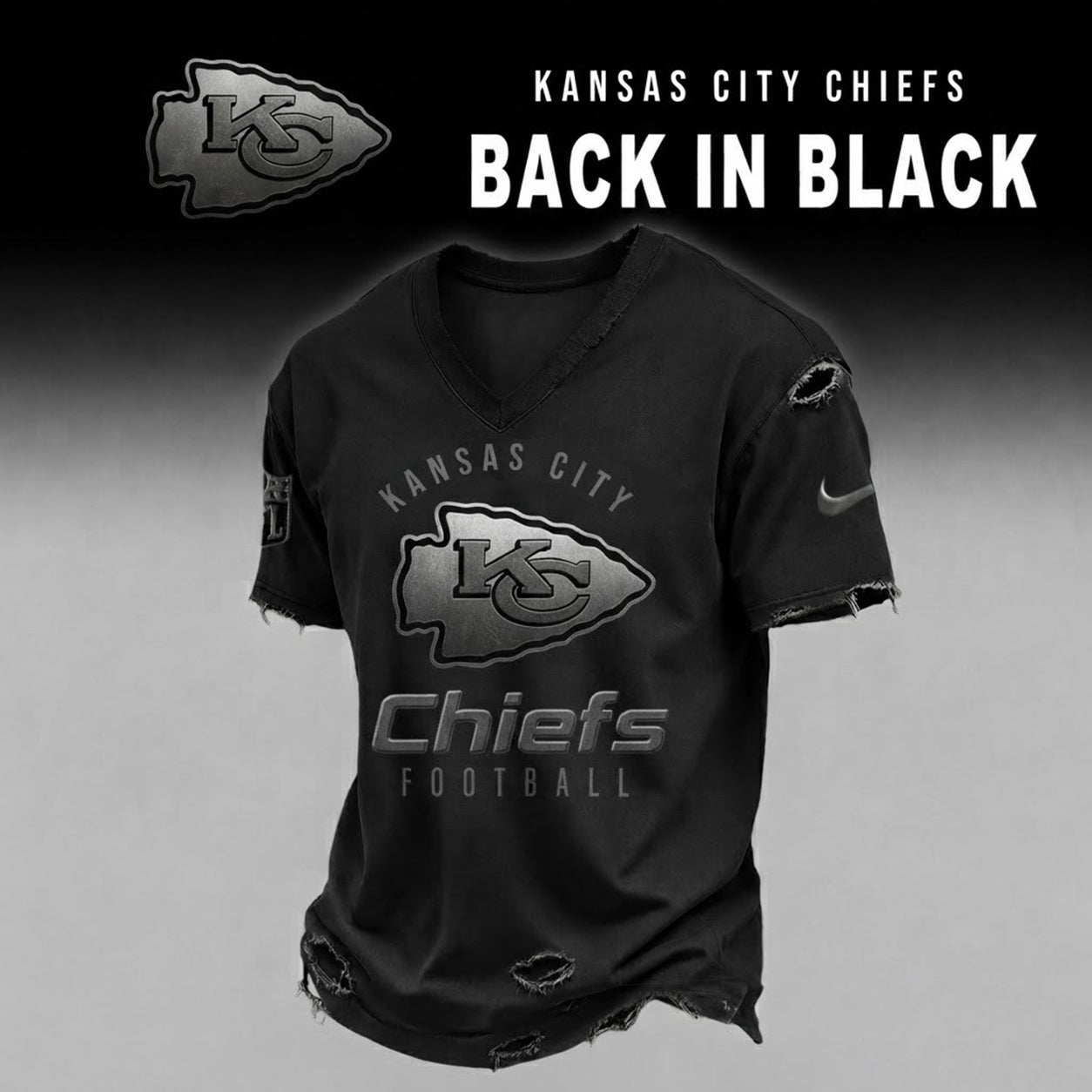 KCC x NFL Back In Black V-neck Shirt 290626