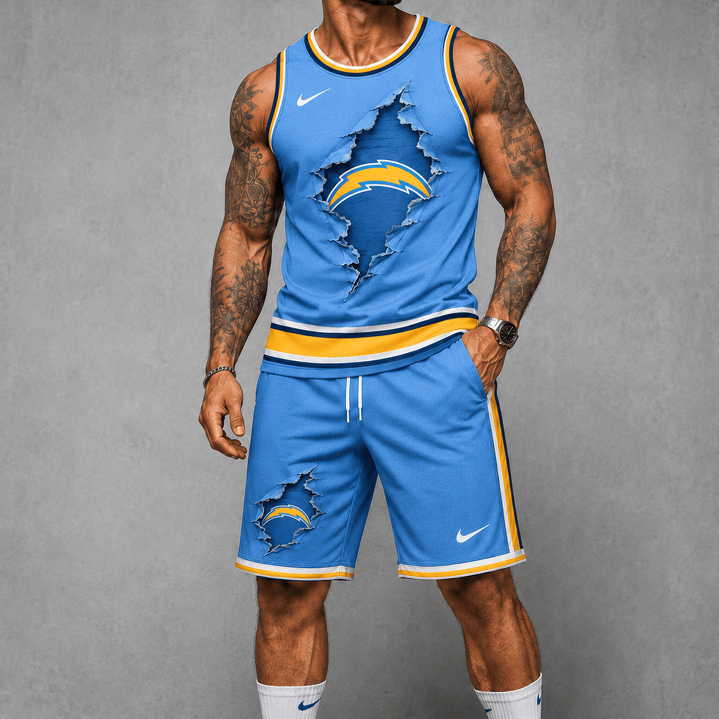 LAC Premium NFL Game Day Football Fan Tank Top and Shorts Set 1706