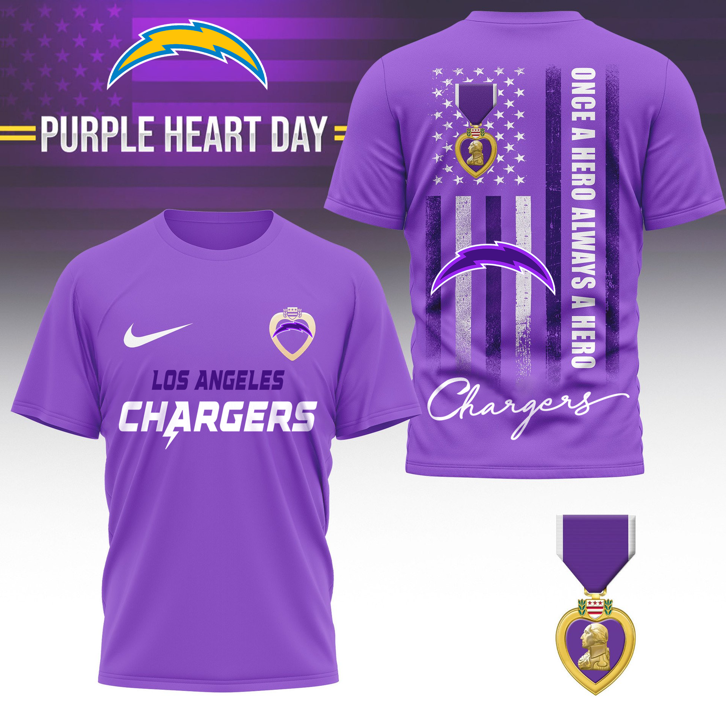 LAC Premium National Purple Hear Day 3D Shirt  300626