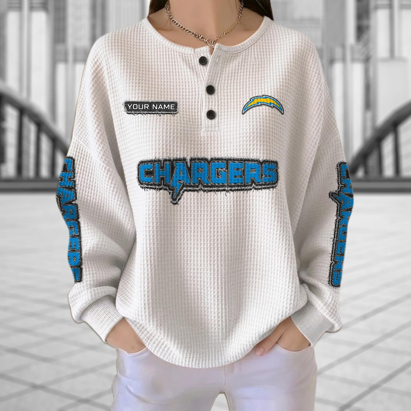 LAC x NFL Personalized Waffle Knit Henley Sweatshirt 2005 DatND DVT