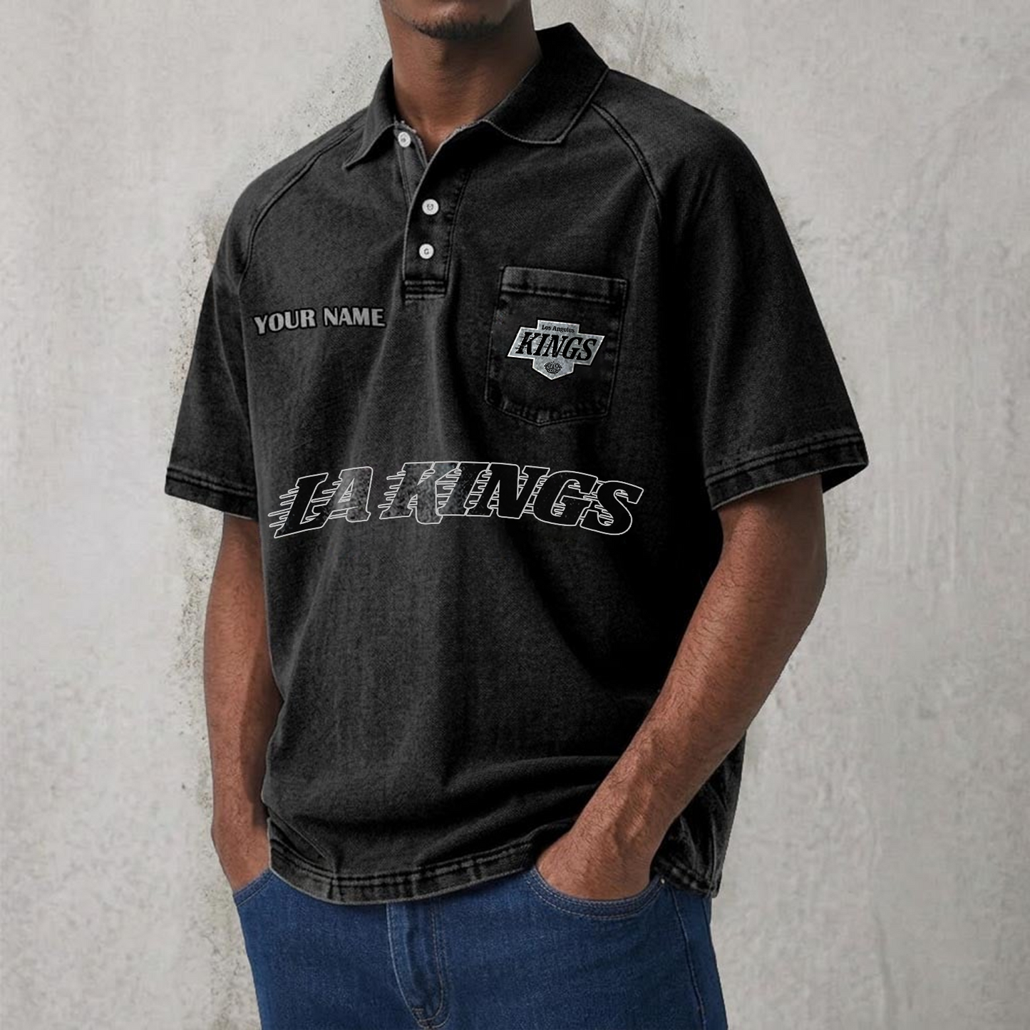 LAK x NHL Men's Distressed Turn-Down Collar Polo DATND TANTD 250526