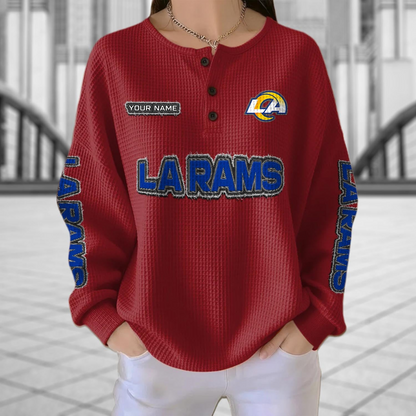 LAR x NFL Personalized Waffle Knit Henley Sweatshirt 2005 DatND DVT