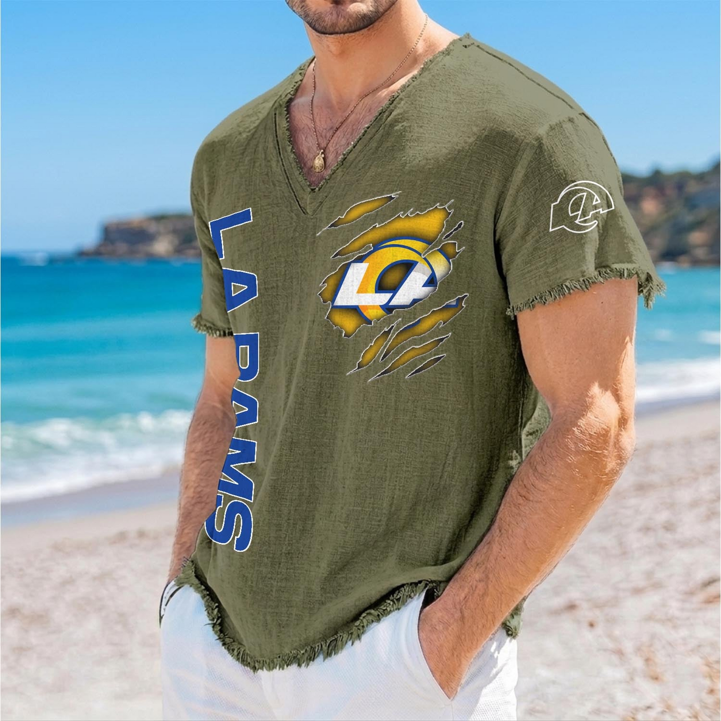 LAR x NFL V-Neck Linen Beach Shirt 1905 DatND DVT