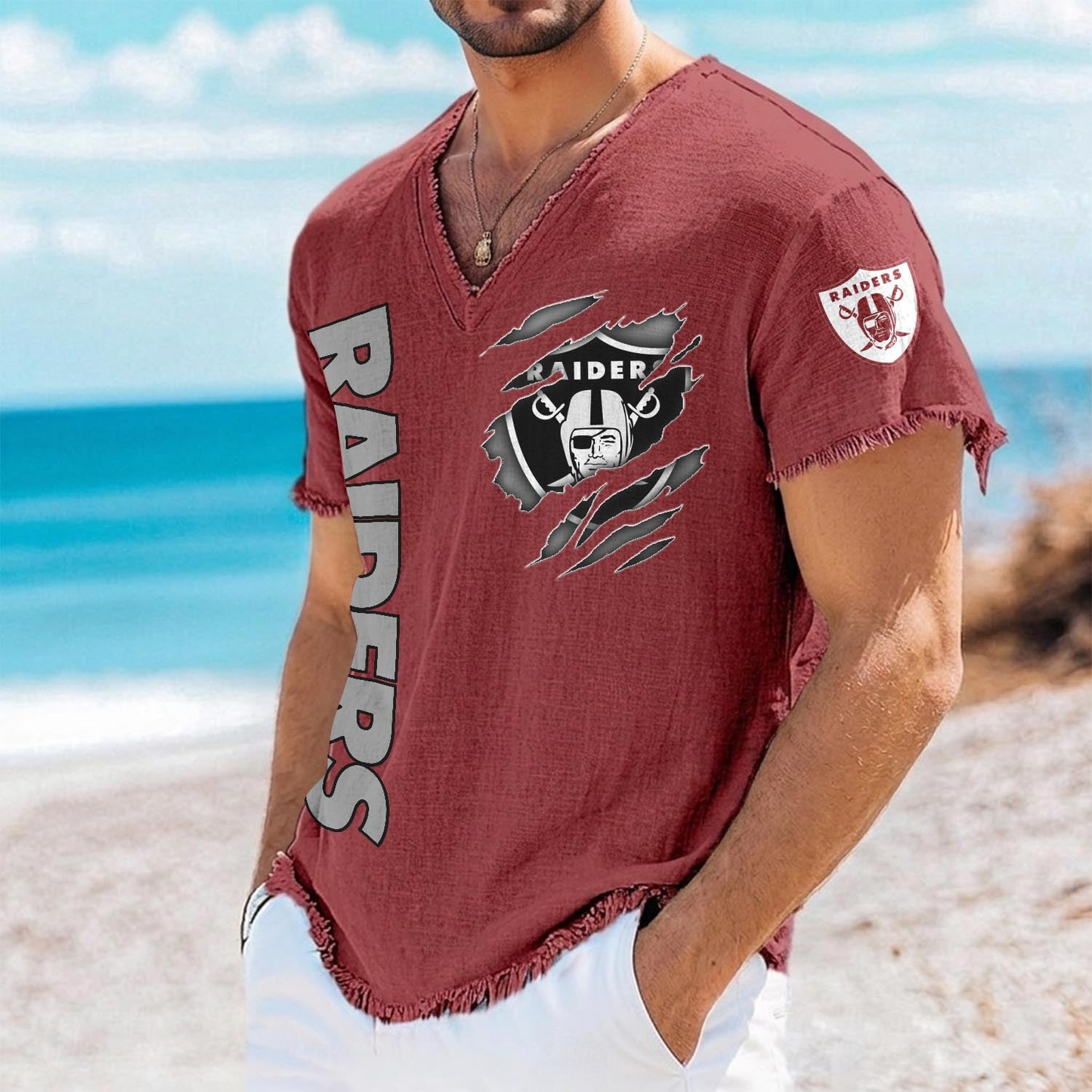 LV x NFL V-Neck Linen Beach Shirt 1905 DatND DVT