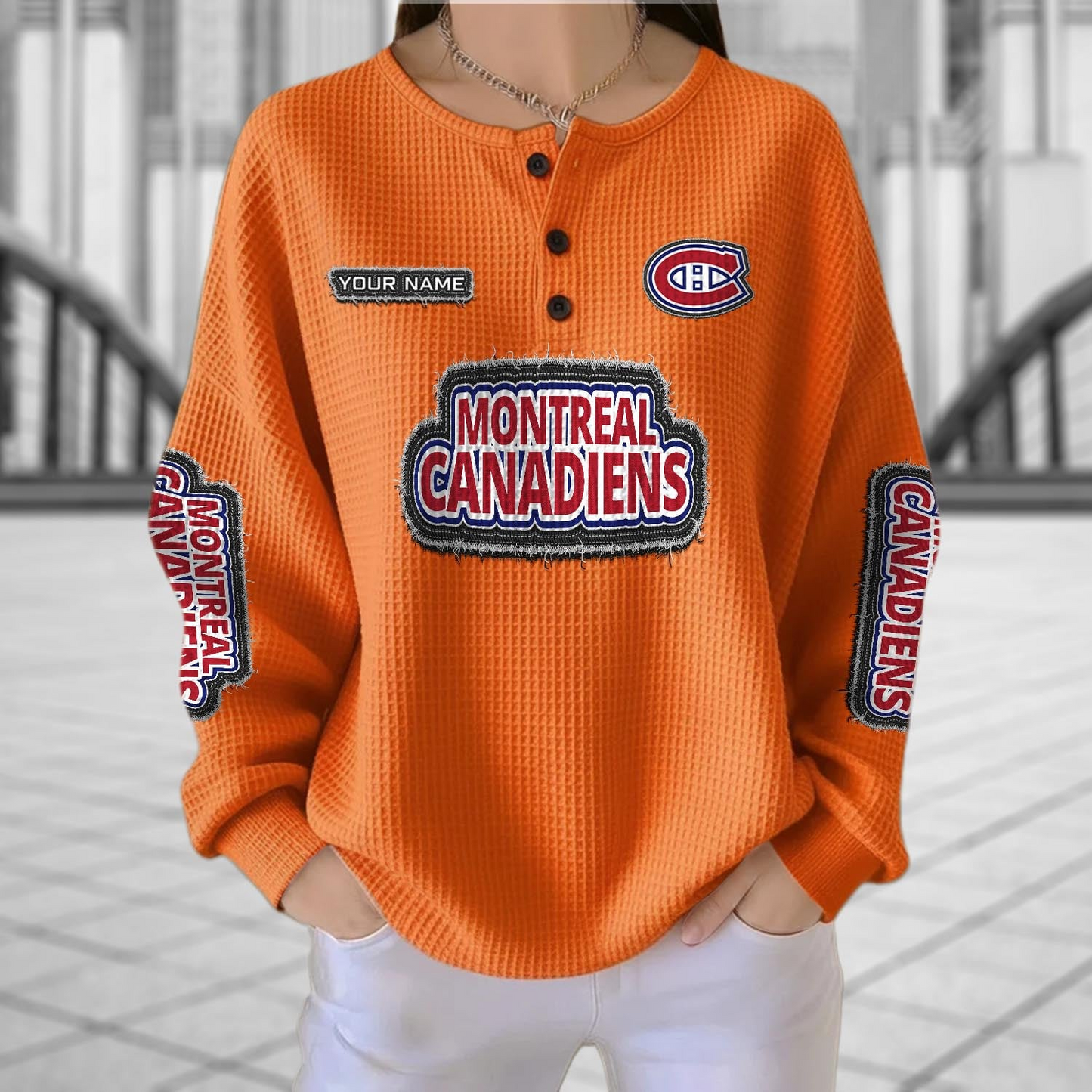 MC x NHL Personalized Waffle Knit Henley Sweatshirt 2005 DatND DVT