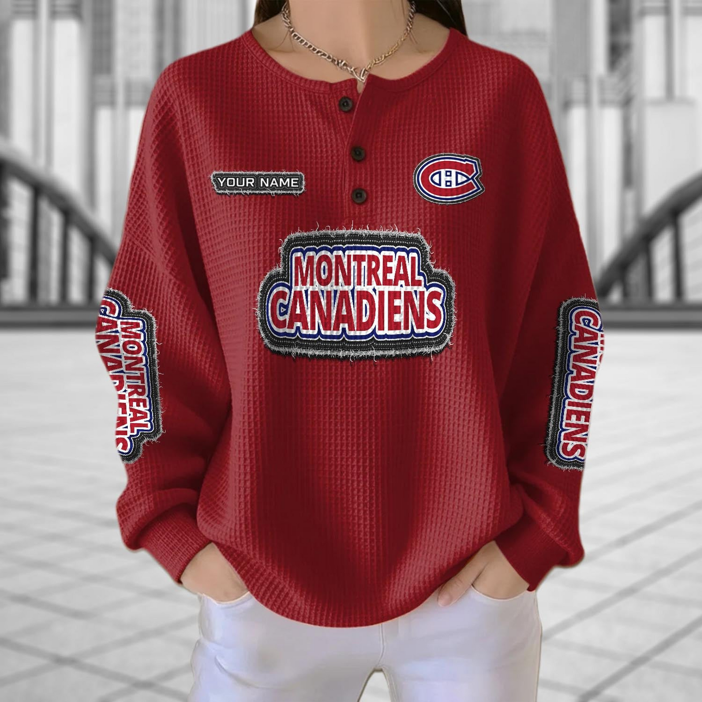 MC x NHL Personalized Waffle Knit Henley Sweatshirt 2005 DatND DVT