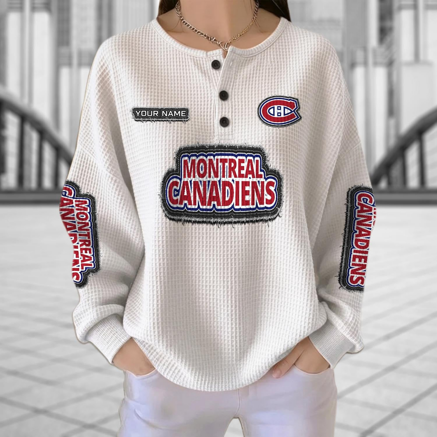 MC x NHL Personalized Waffle Knit Henley Sweatshirt 2005 DatND DVT