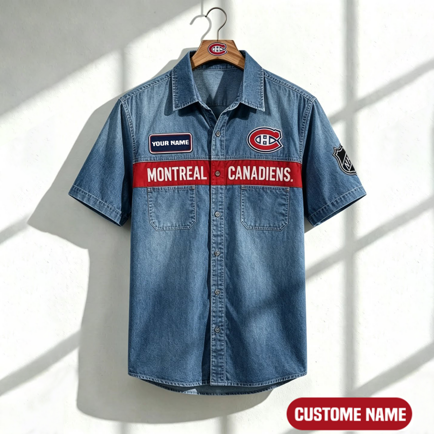 MC x NHL Print Denim Short-Sleeve Work Shirt 180526 DatND LBN