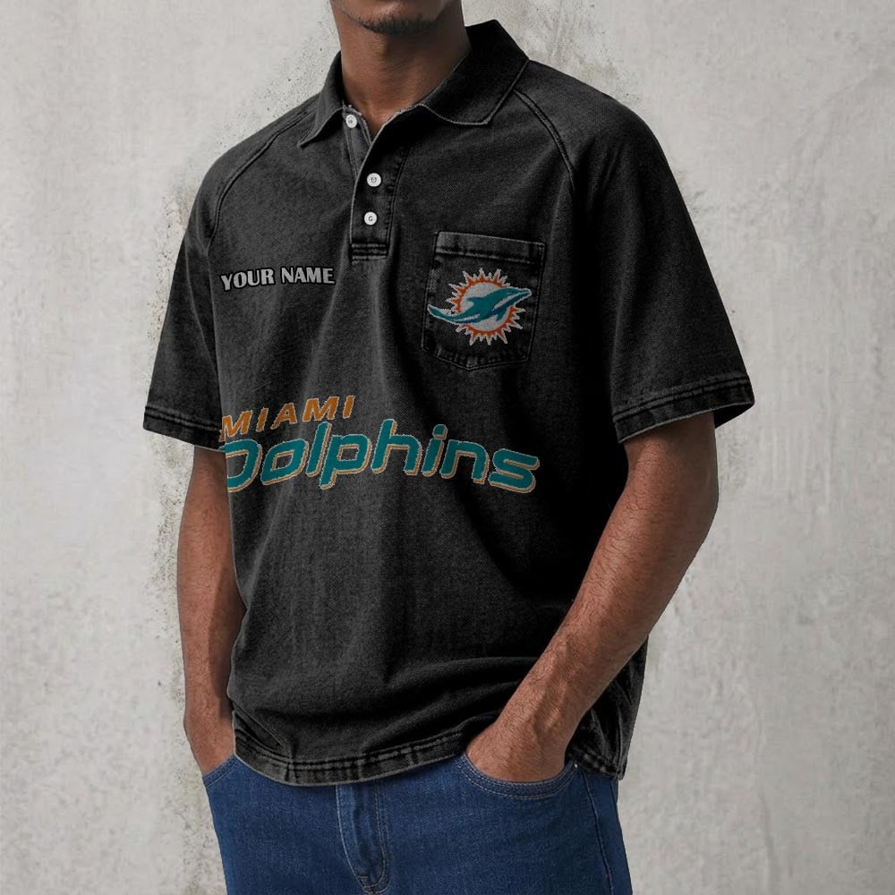 MIA x NFL Men's Distressed Turn-Down Collar Polo DATND TANTD 250526