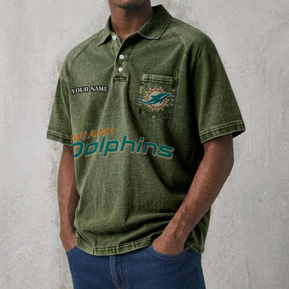 MIA x NFL Men's Distressed Turn-Down Collar Polo DATND TANTD 250526