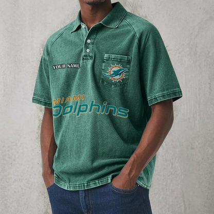 MIA x NFL Men's Distressed Turn-Down Collar Polo DATND TANTD 250526
