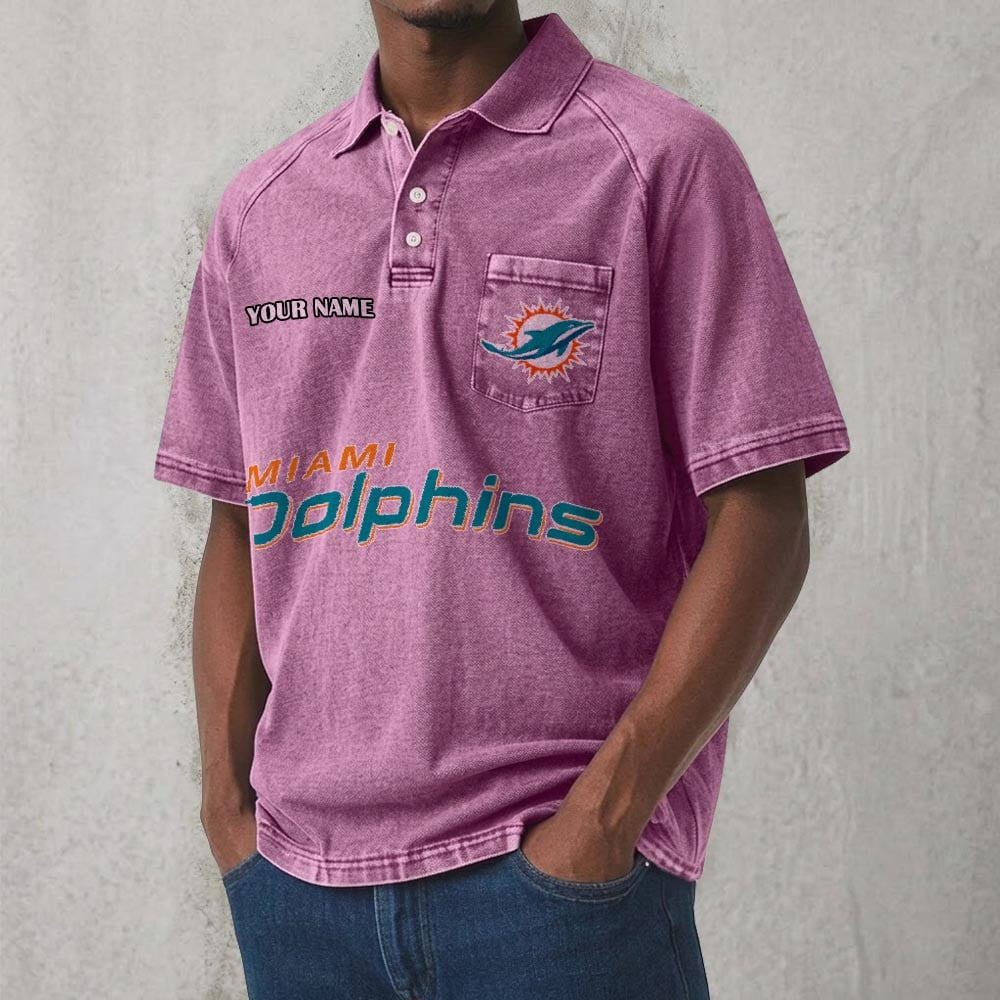 MIA x NFL Men's Distressed Turn-Down Collar Polo DATND TANTD 250526