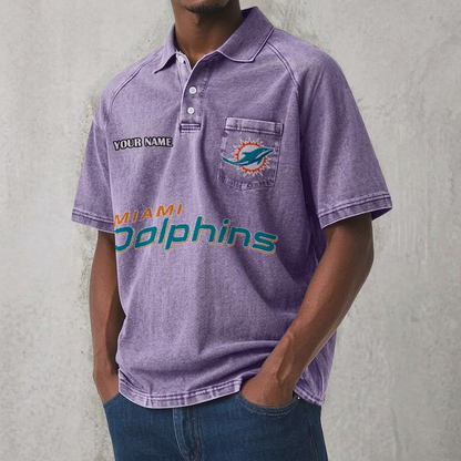 MIA x NFL Men's Distressed Turn-Down Collar Polo DATND TANTD 250526
