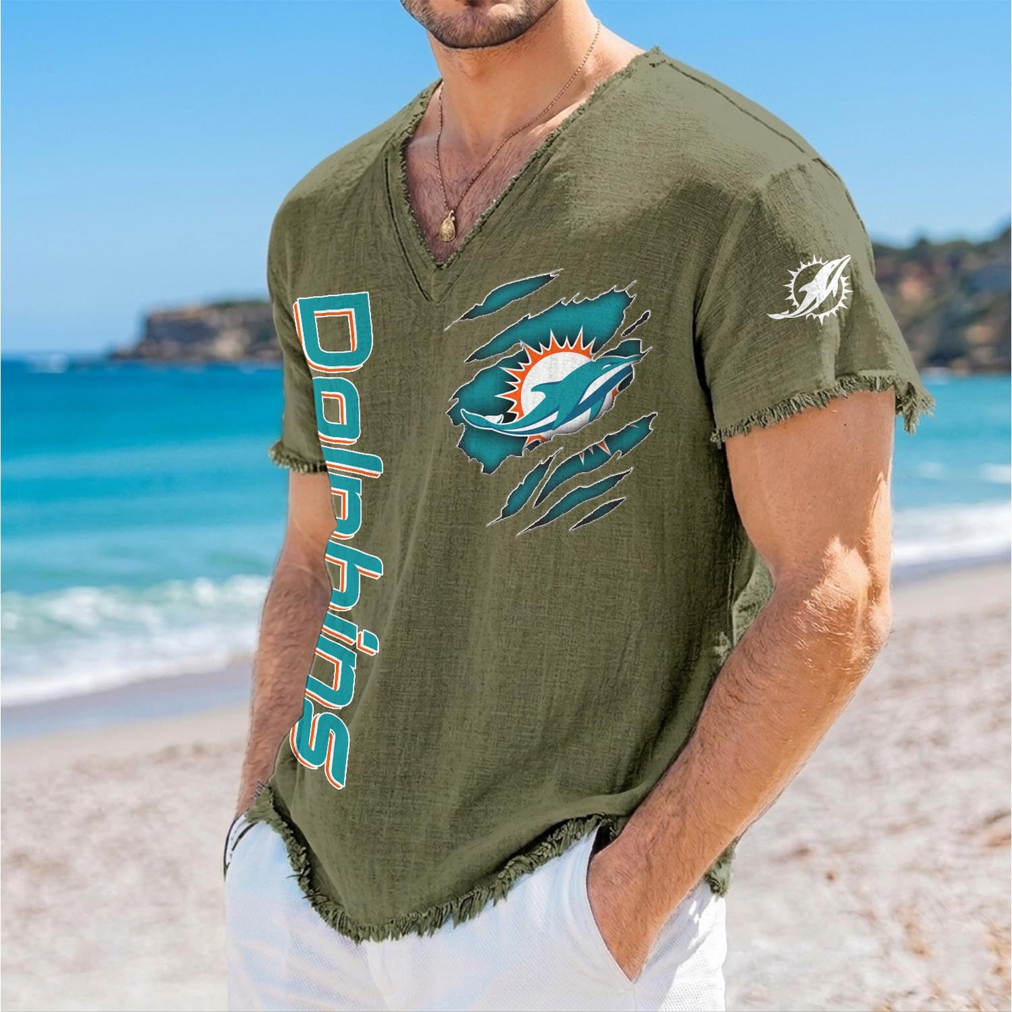 MIA x NFL V-Neck Linen Beach Shirt 1905 DatND DVT