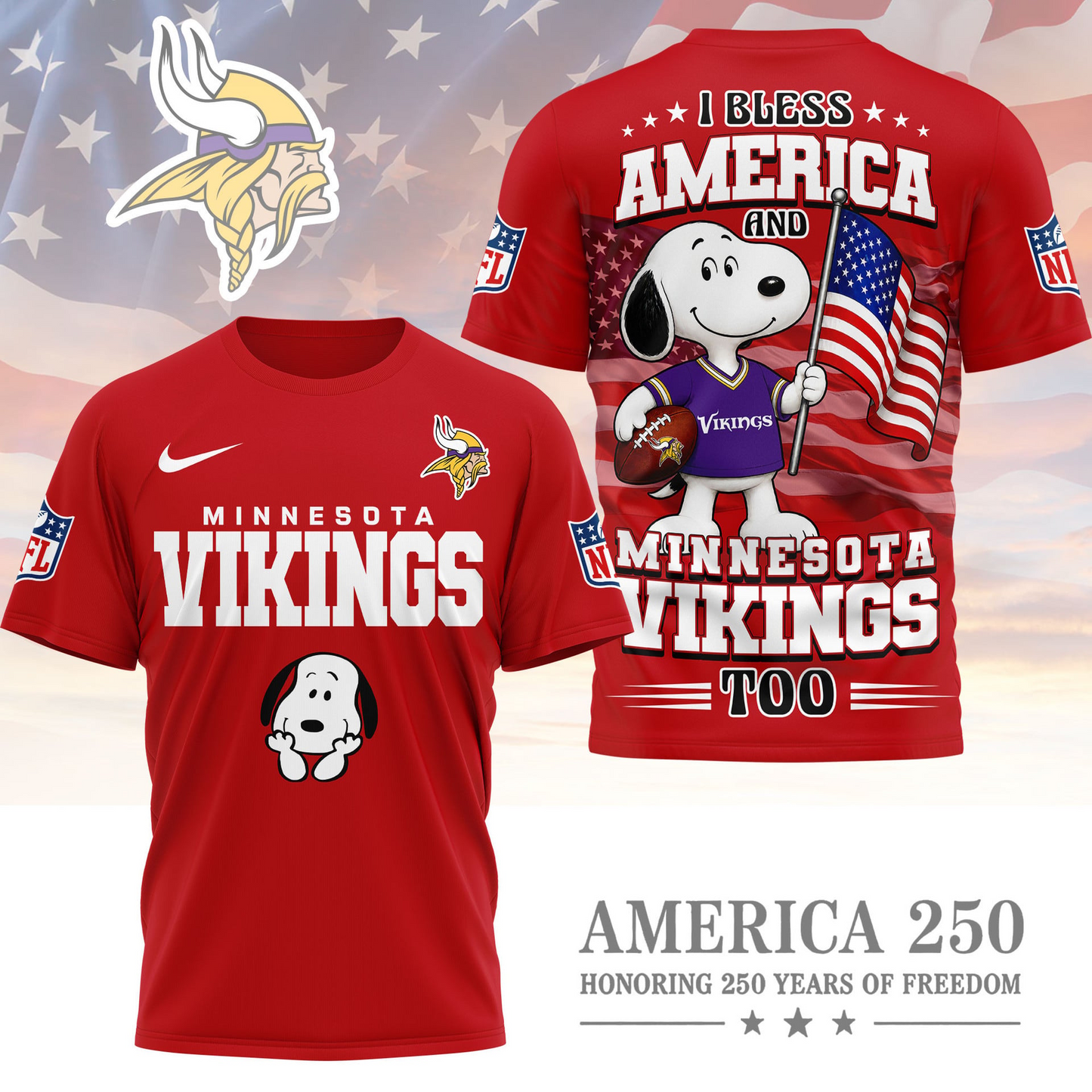 MIN Premium NFL Snoopy America 250 3D Shirt 1706