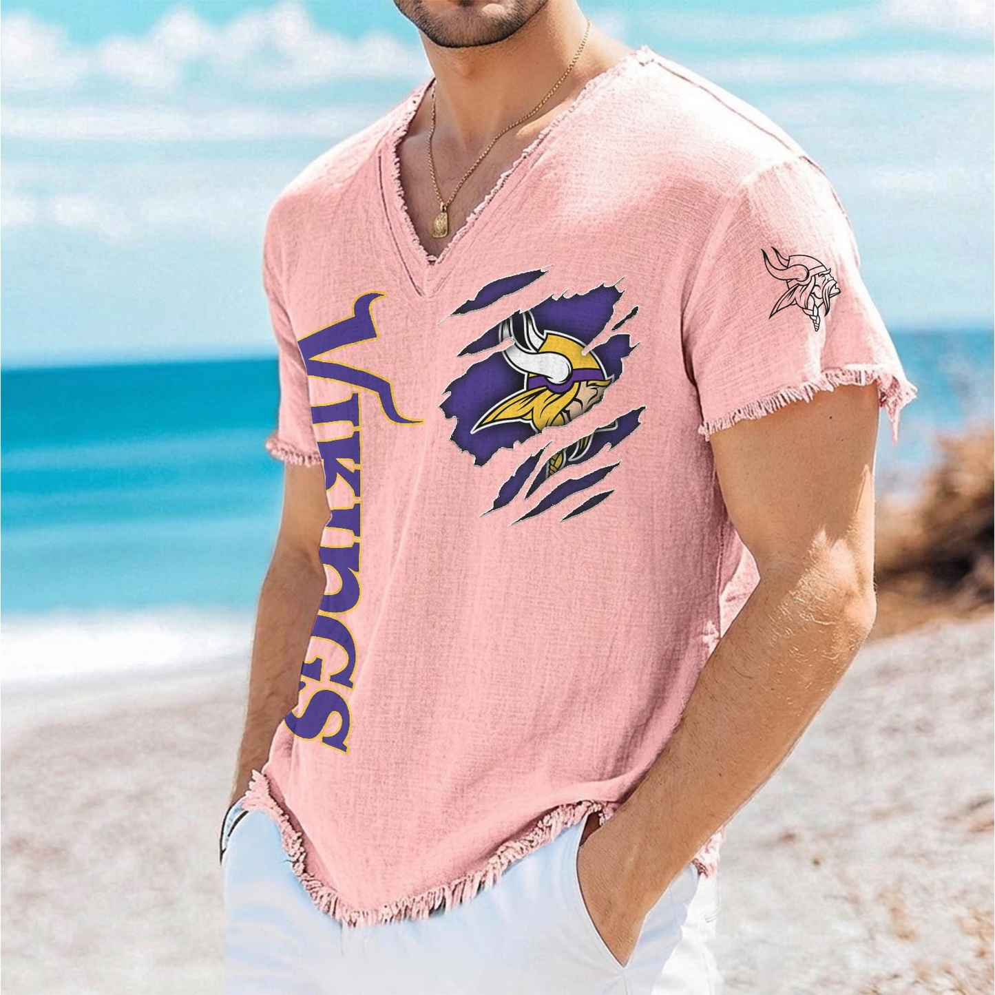 MIN x NFL V-Neck Linen Beach Shirt 1905 DatND DVT