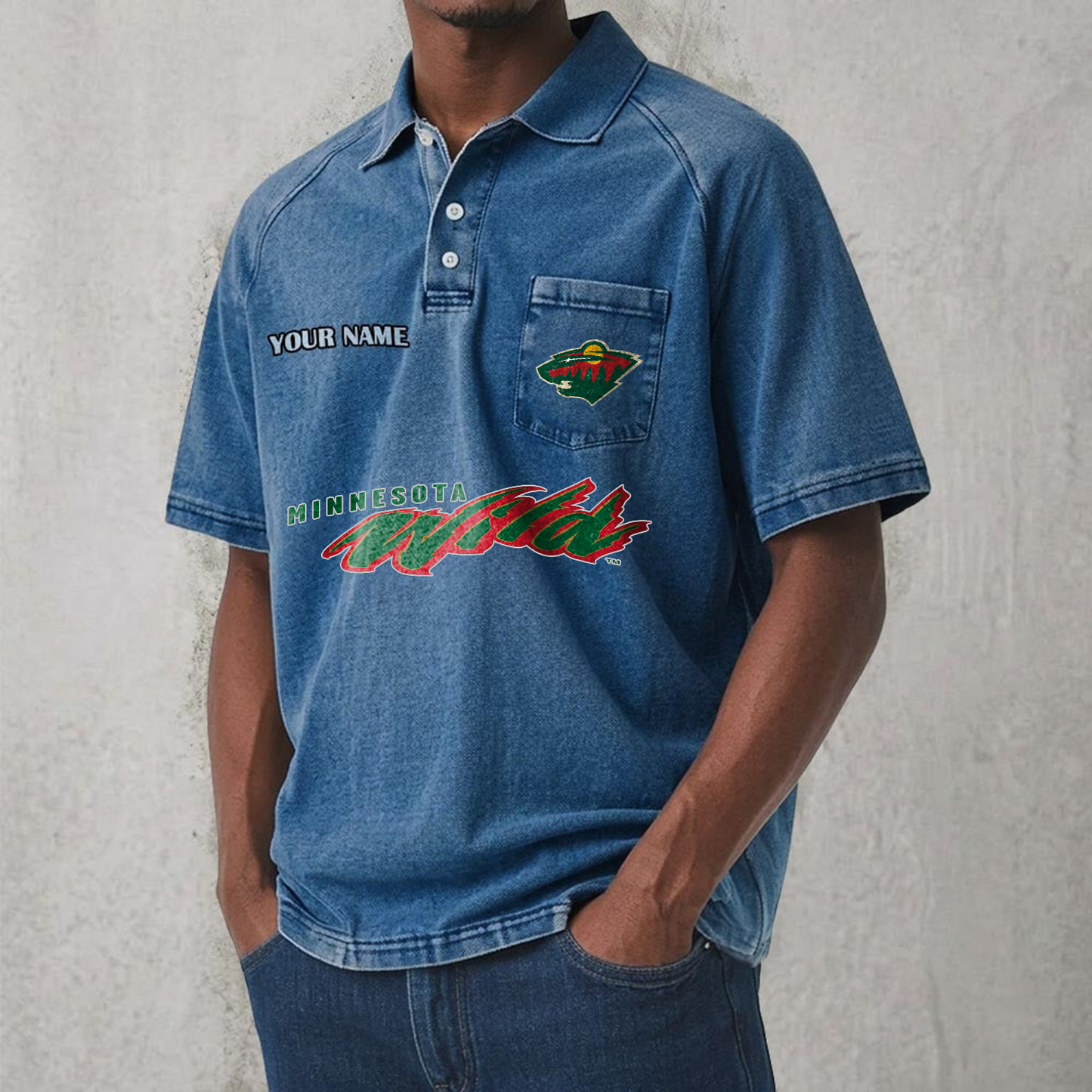 MIN x NHL Men's Distressed Turn-Down Collar Polo DATND TANTD 250526