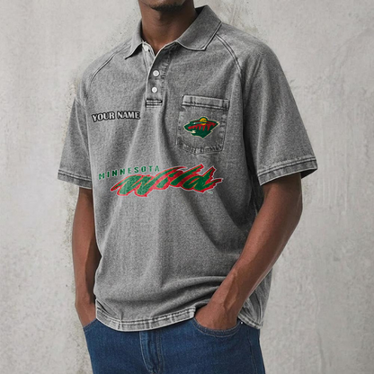 MIN x NHL Men's Distressed Turn-Down Collar Polo DATND TANTD 250526