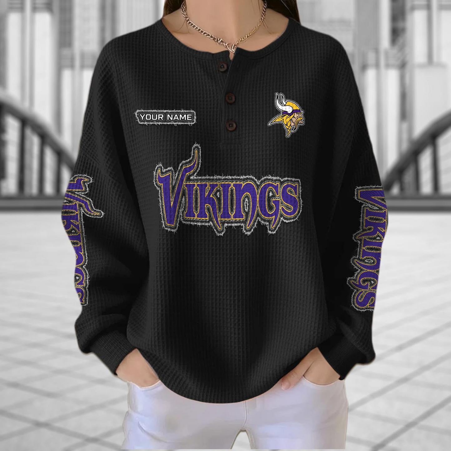 MIN x NFL Personalized Waffle Knit Henley Sweatshirt 2005 DatND DVT