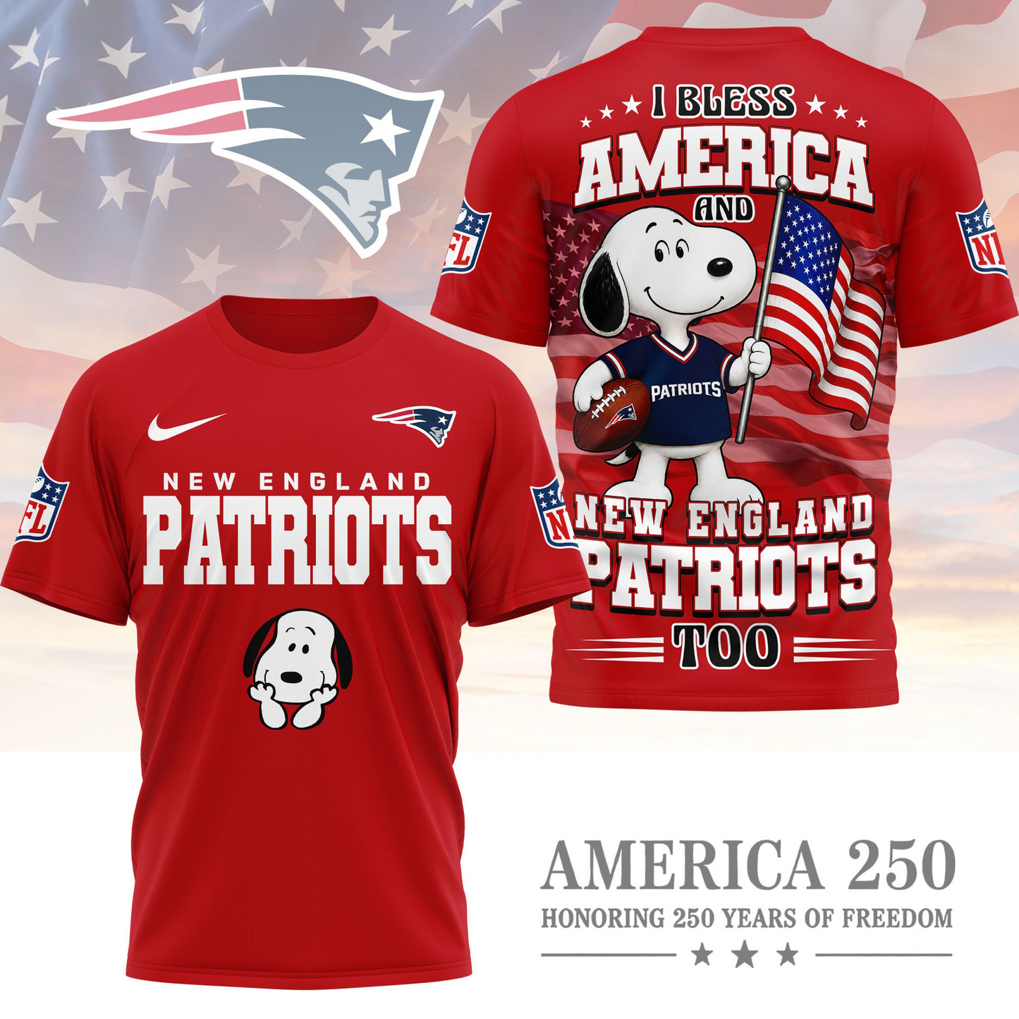 NE Premium NFL Snoopy America 250 3D Shirt 1706
