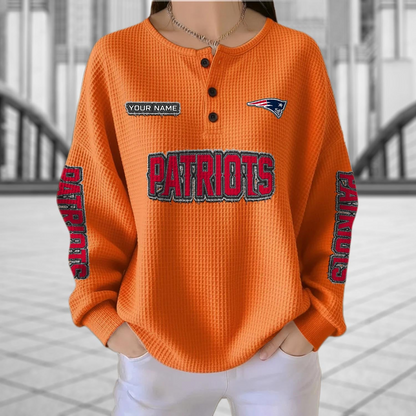 NE x NFL Personalized Waffle Knit Henley Sweatshirt 2005 DatND DVT