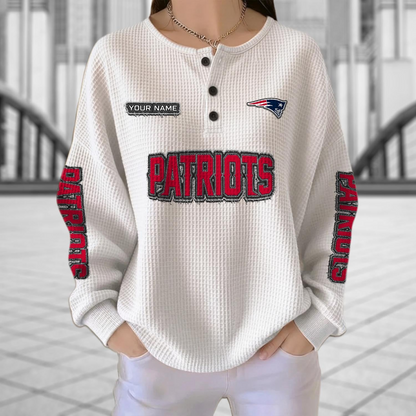 NE x NFL Personalized Waffle Knit Henley Sweatshirt 2005 DatND DVT