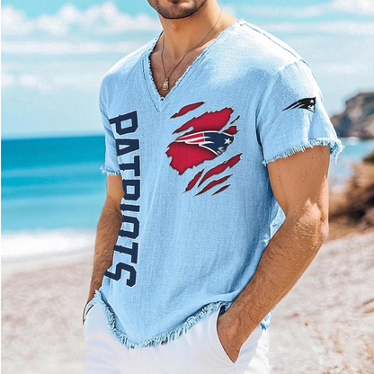 NE x NFL V-Neck Linen Beach Shirt 1905 DatND DVT