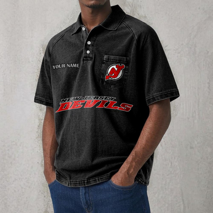 NJD x NHL Men's Distressed Turn-Down Collar Polo DATND TANTD 250526