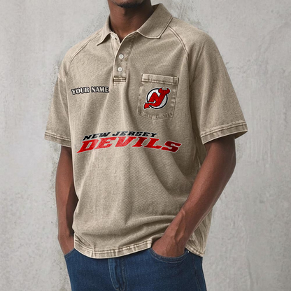 NJD x NHL Men's Distressed Turn-Down Collar Polo DATND TANTD 250526