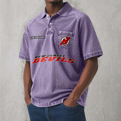 NJD x NHL Men's Distressed Turn-Down Collar Polo DATND TANTD 250526
