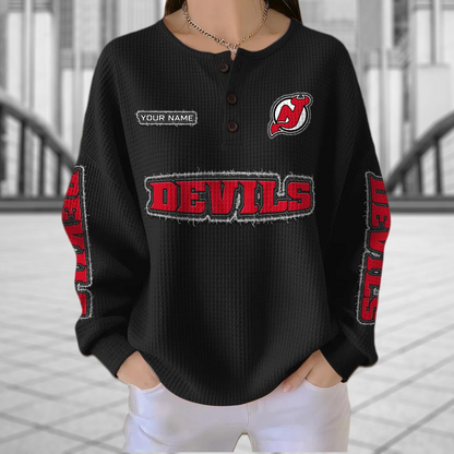 NJD x NHL Personalized Waffle Knit Henley Sweatshirt 2005 DatND DVT