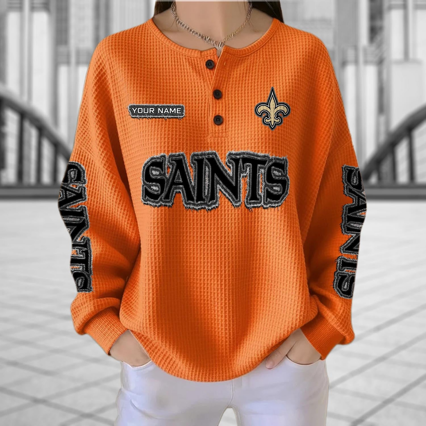 NO x NFL Personalized Waffle Knit Henley Sweatshirt 2005 DatND DVT