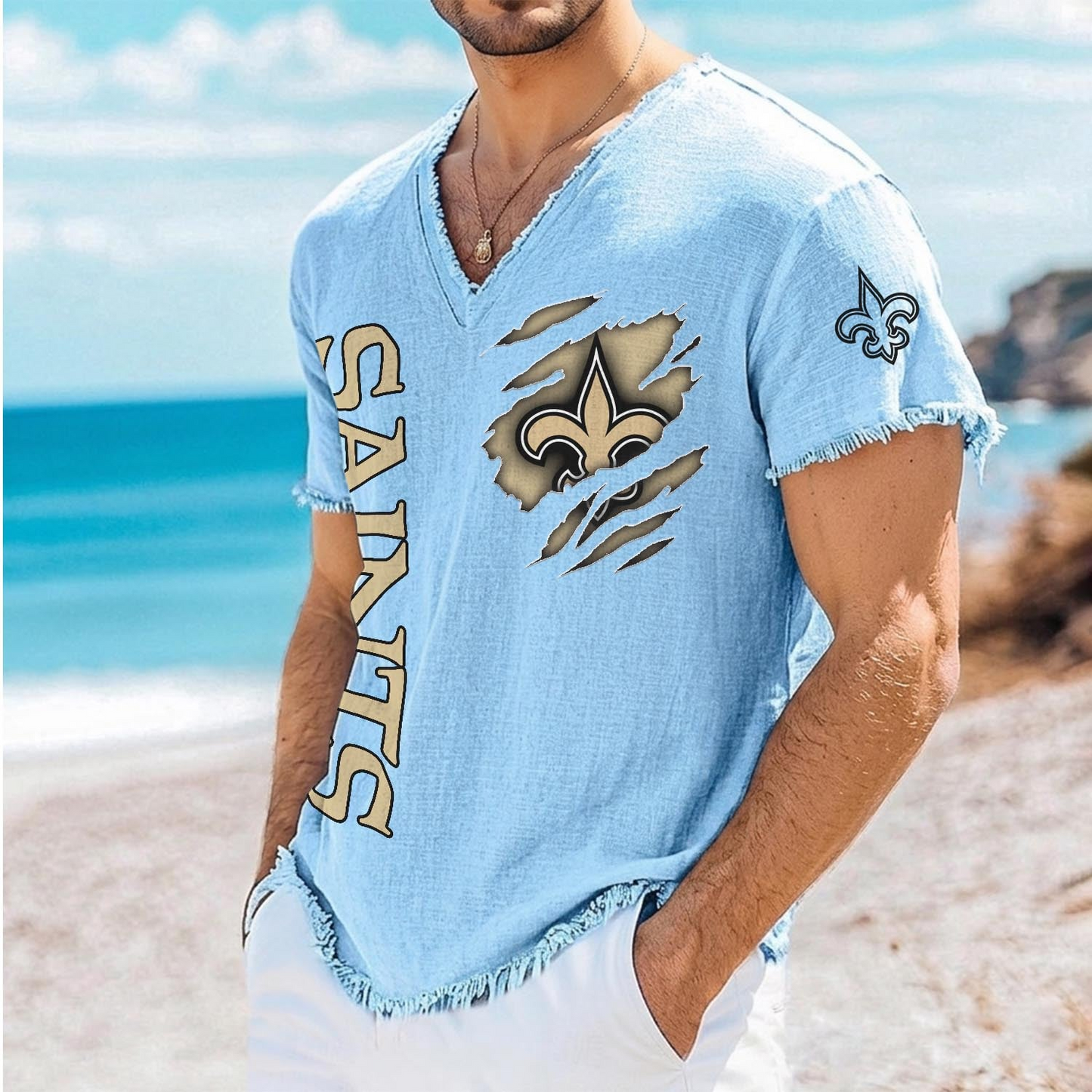 NO x NFL V-Neck Linen Beach Shirt 1905 DatND DVT