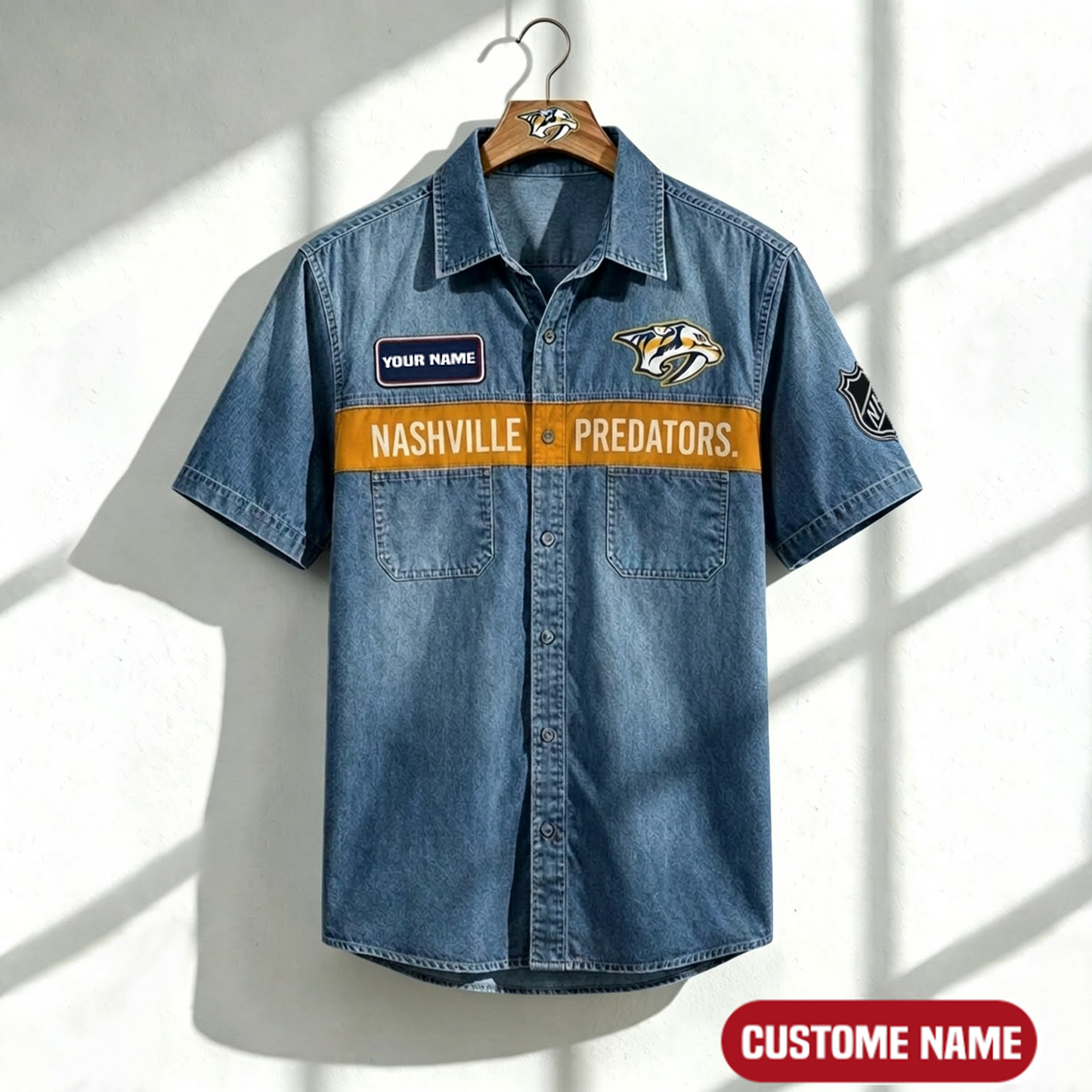 NP x NHL Print Denim Short-Sleeve Work Shirt 180526 DatND LBN