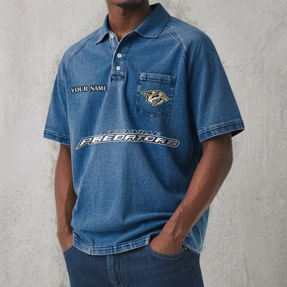 NSH x NHL Men's Distressed Turn-Down Collar Polo DATND TANTD 250526