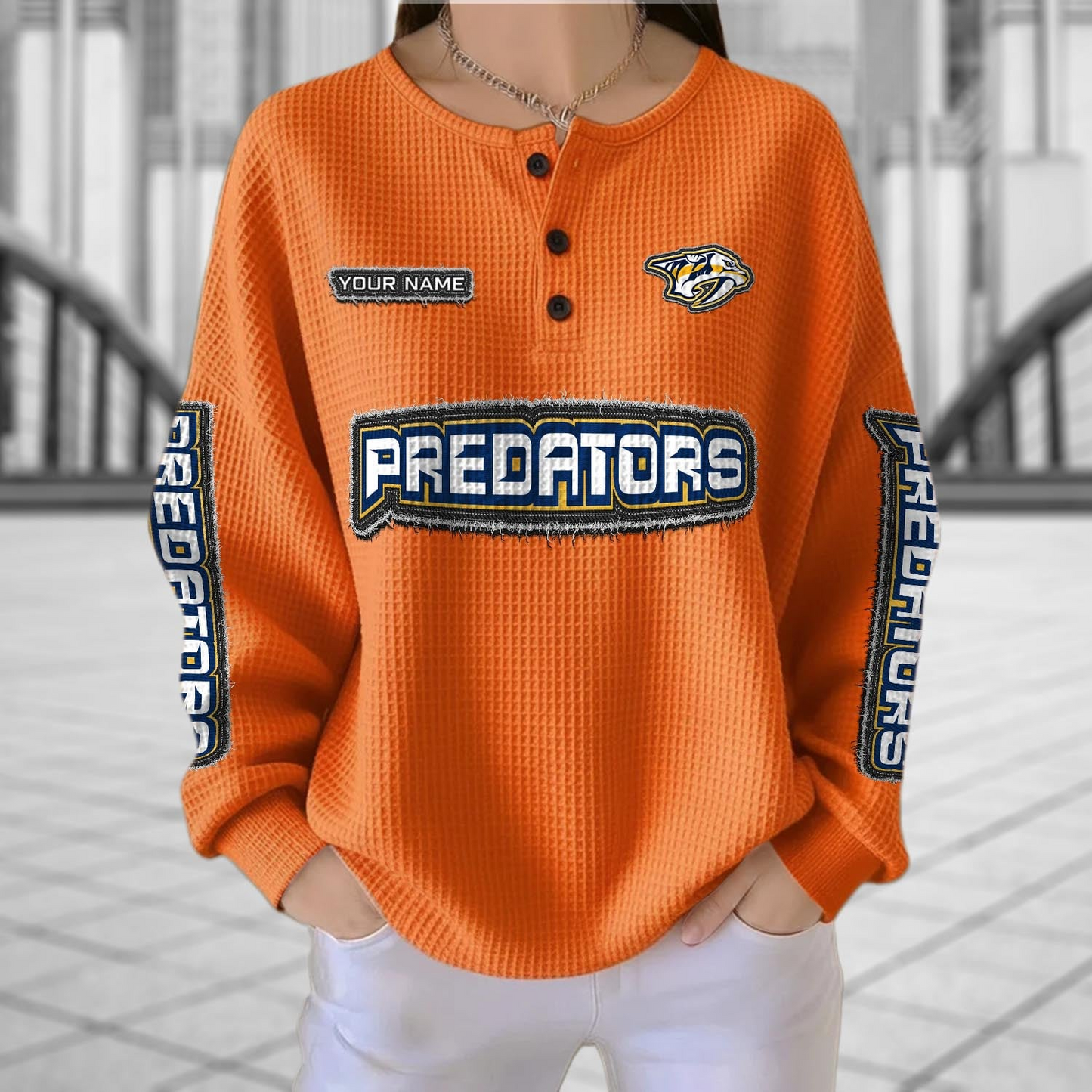 NSH x NHL Personalized Waffle Knit Henley Sweatshirt 2005 DatND DVT