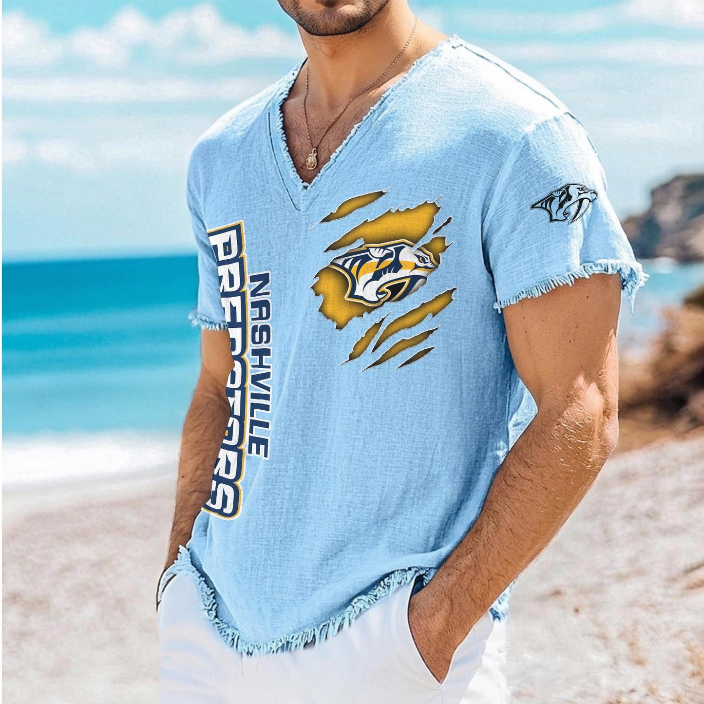 NSH x NHL V-Neck Linen Beach Shirt 1905 DatND DVT