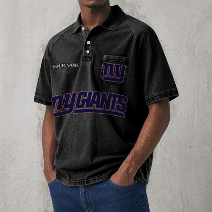 NYG x NFL Men's Distressed Turn-Down Collar Polo DATND TANTD 250526