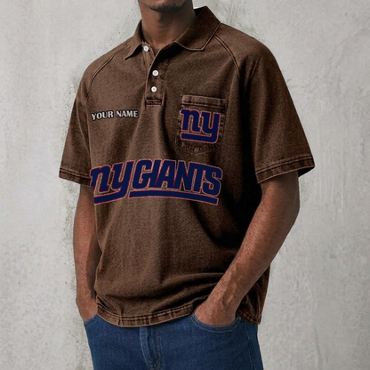 NYG x NFL Men's Distressed Turn-Down Collar Polo DATND TANTD 250526